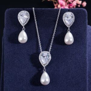 Ladies Luxury CZ Zircon Bridal Wedding Jewelry Sets Exquisite Necklace Earring Set Jewelry For Women