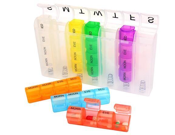 28 compartment one weekly plastic pill container, Fancy 7 day clear plastic