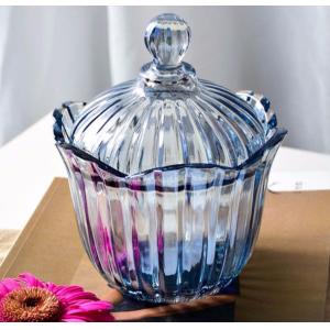 China Blue Glass Candy Jar / KTV Decoration Sugar Bowl With Lids / Glass Bowl supplier