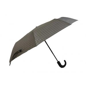 China Men Luxury OEM Automatic Travel Umbrella Curved Handle Check Printing Fabric supplier