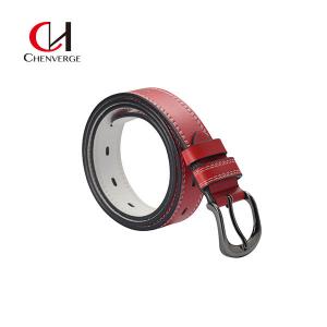 Red Ladies Genuine Leather Belt Casual Classic 3.5cm Wide Alloy Pin Buckle