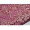 Embroidery Corded Pink Sequin Lace Fabric With Scalloped Edging For Party Gown