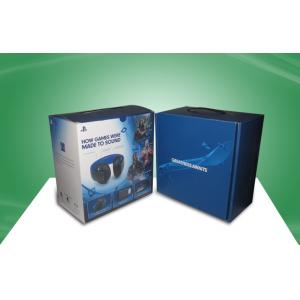 China Blue Strong Corrugated  Paper Packaging Boxes With Plastic Handle For Ear - phone supplier