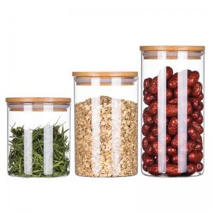 500Ml 300Ml 1000Ml Kitchen Storage Glass Bamboo Lid Jar Airtight Dry Food Suction