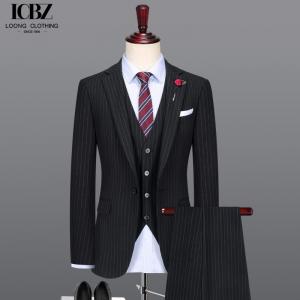 China Anti-wrinkle Men's Business Suit in Classic Black and White Stripes with Notch Lapel supplier