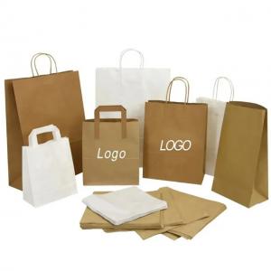 China Recyclable Shopping Kraft Brown Paper Bag Flat Handle Food Packaging Takeaway Bags supplier