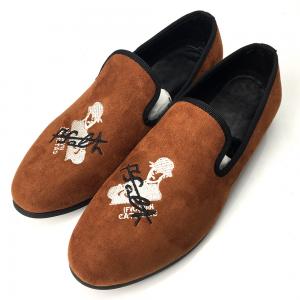 China Embroidered Orange Mens Velvet Loafers Rubber Outsole Four Seasons General supplier