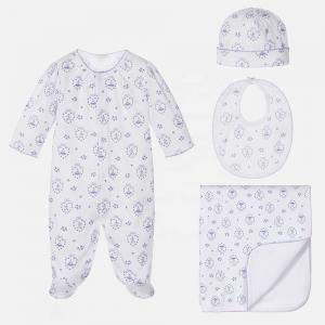 Newborn gift set organic cotton infant toddler rompers / hat / bib / blanket 4pcs baby clothing sets for 0-24m