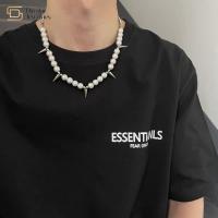 China Pearl Cone Pendant Hip Hop Titanium Steel Necklace Clavicle Women Men on sale
