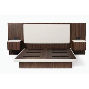 Hyatt Regency 5-star hotel new design zebra wood veneer king size headboard with platform bed base and nightstand
