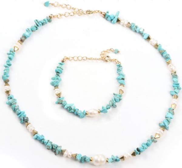 KC Jewelry Turquoise Pearl Bracelet Baroque Luxury Court Style