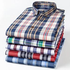                  Wholesale Carbon Ground Plaid Shirt Long Sleeve Check 100% Cotton Men Shirts Casual Formal Office Custom Tuxedo Shirt for Man             