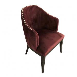 Wholesale Red velvet fabric wooden dining chair with silver neilheads