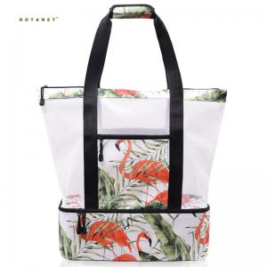 Outside Pocket Insulated Picnic Tote , Thermal Insulated Lunch Bag With Cooler Compartment