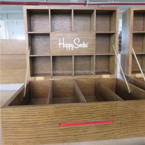 Wood Clothing Store Fixtures , Table Top Lockable Cotton Socks Display Case