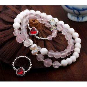China White tridacna rose quartz bracelet in sterling silver, gemstone bracelet&Ring jewelry set supplier