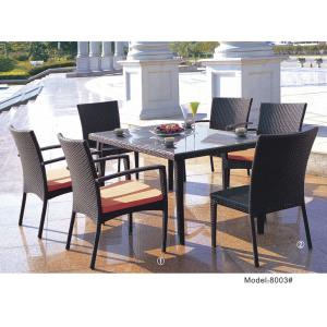 7-piece synthetic rattan wicker outdoor dining table with 2 armless chairs & 4 armchairs-8003