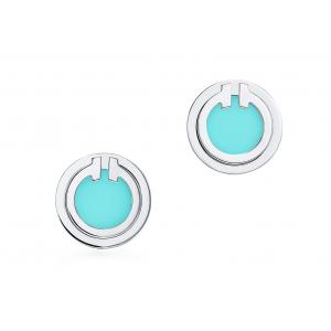 ODM Turquoise Circle Earrings , Dia 9.65mm 18k Turquoise Earrings 2.37g Weight