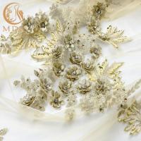 China Gold Rhinestones Bridal Lace Fabrics Polyester Decoration 55 Inch Width on sale