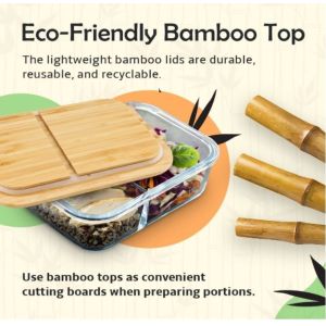 China 竹蓋付き仕切りガラス容器 - ホウケイ酸ガラス 電子レンジ対応 wholesale