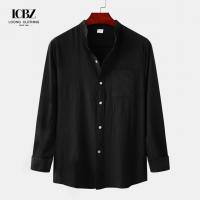 China Advantageous Breathable Material Men's Orange Cotton Linen Shirt for Warm Weather on sale