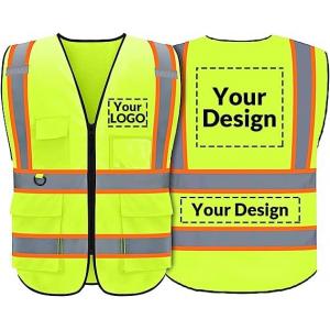 China Custom Safety Vest with Logo,Custom Your Logo in High Visibility Reflective Vest Work Wear with Zipper & 5 Pocket supplier