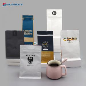 China Flat Bottom Tea Coffee Packaging Bag Compostable Coffee Bags With Valve And Zipper supplier