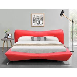 China Red Faux Leather Bed Frame Plywood Metal Legs Leather Bed Manufacturers supplier