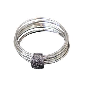 Women Nine Rows 925 Sterling Silver Marcasite Charm Bangle Bracelet(SY50013)