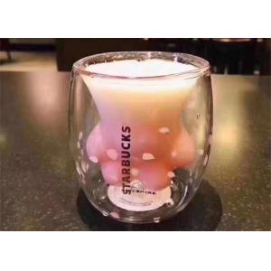 China Starbucks Handmade Cat Claw Cup / Pink Color Glass Coffee Cups For Gift supplier