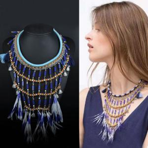 China Wholesale Stylish blue tassel velvet necklace big collar choker neckalce for party supplier