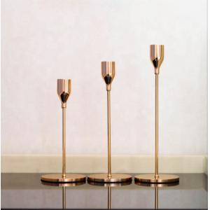 Wholesale simple 3 piece set rose gold metal candlestick holder for home wedding decoration