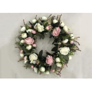 Vivid 50cm Faux White Pink Flower Wreath With Leaves