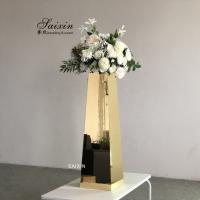 China Acrylic Wedding Flower Stand 100cm Gold For Wedding Table Decoration on sale
