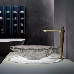 12 inch Transparent Grey Glass Wash Basin , Bathroom Vanity Sink For Hotel