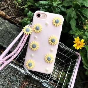 Soft TPU Pink Girl Heart DIY Daisy Flowers with Lanyard Cell Phone Case Back Cover For iPhone 7 Plus 6s