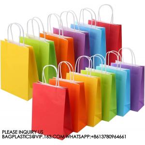 Recyclable, Sustainable, Paper Bag, Kraft Bag Kraft Paper Party Favor Gift Bags With Handle Assorted Colors Rainbow