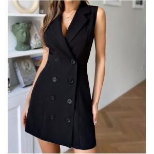 China Oem Apparel Manufacturers Women'S Suit Dress Sexy Sleeveless Button Up Skirt supplier