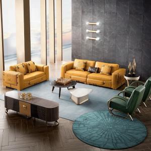 China Tufted Design Italian Living Room 277*98cm Yellow Leather Sofa supplier