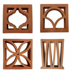Natural Red Clay Terracotta Hollow Blocks Jali Tiles For Wall Cladding Wind Size 200x200x60 Mm Square Pattern