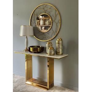 Metal Entryway Hallway Console Table Multipurpose Marble Top Gold Ornate