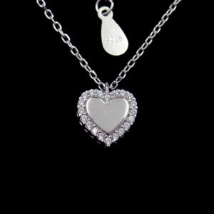 China OEM Sterling Silver Pendant Necklace / Cubic Zirconia Heart Necklace supplier