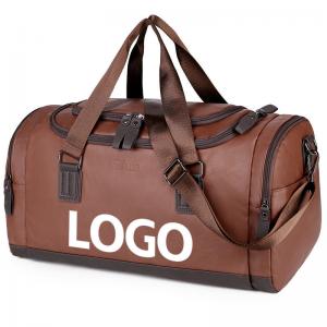 Custom Print Vintage Waterproof PU Leather Outdoor Handbag Shoulder Weekend Gym Luggage Travel Duffel Bag for Men