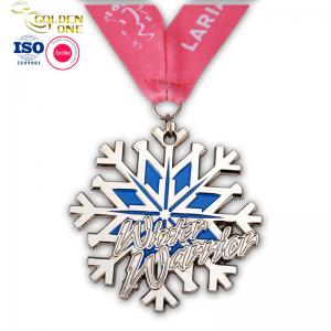 Blank Zinc Alloy Marathon Run Snowflake Shape Sports Soft Enamel Medal With Ribbon
