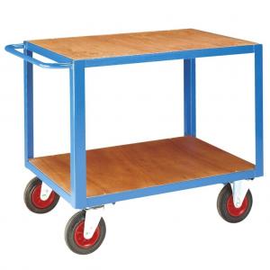 China Two Tier 500kg Warehouse Shelf Trolley Metal Utility Cart With Four Wheels supplier