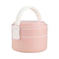 China Double-Layer Pink Portable Plastic Bento Lunch Box With Lid 1400ML Round on sale