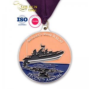 United States Soft Enamel Printed Zinc Alloy Boat Uniform Karate Medal With Ribbons