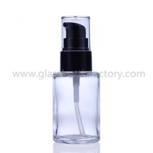 China 30ml Clear Round Glass Liquid Foundation Bottle With Pump supplier