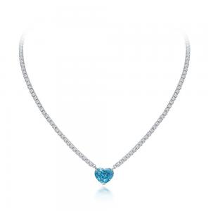 Elegant Heart Shape Aqua Blue 925 Sterling Silver Heart Gemstone Necklace
