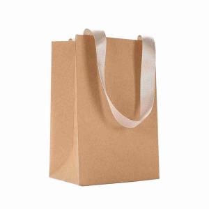 OEM Small Brown Khaki Kraft Paper Gift Bags Bulk With Ribbon Handle